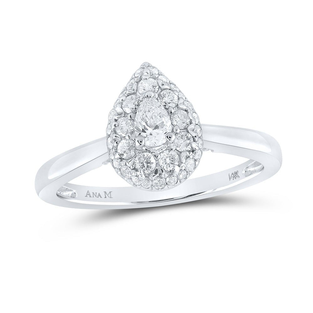 Sparkling Elegance: 14kt White Gold Pear Diamond Halo Bridal Wedding Engagement Ring 1/2 Cttw - Splendid Jewellery