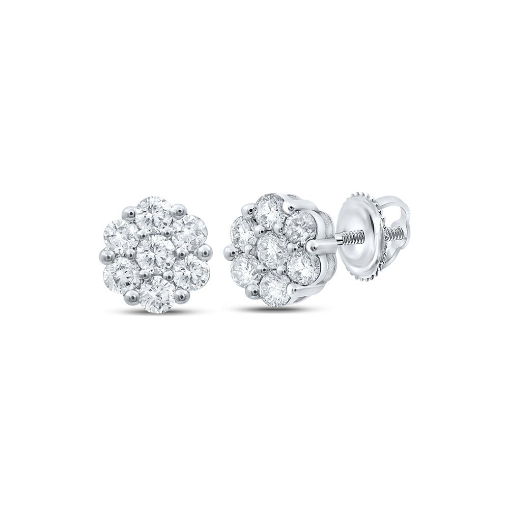Sparkling Floral Diamond Cluster Earrings in 10kt White Gold - Splendid Jewellery