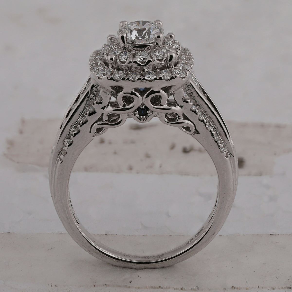 Sparkling Halo Diamond and Sapphire Bridal Wedding Ring Set - Splendid Jewellery