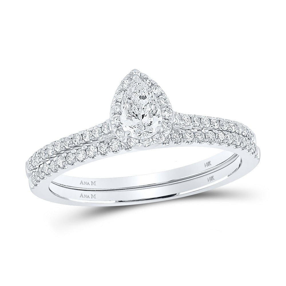 Sparkling Halo Diamond Wedding Ring Set in 14kt White Gold - Splendid Jewellery