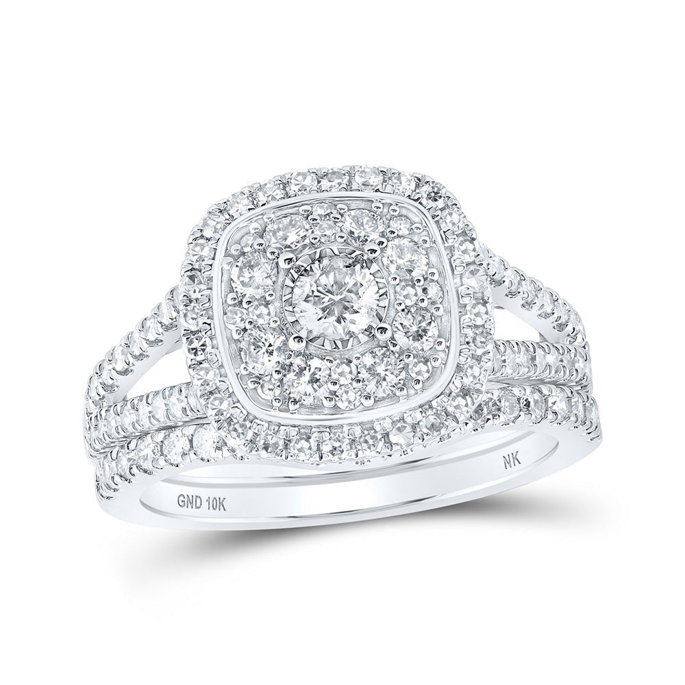 Sparkling Love: 10kt White Gold Diamond Cluster Bridal Wedding Ring Set - Splendid Jewellery