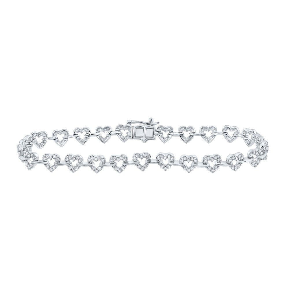 Sparkling Love: 10kt White Gold Diamond Heart Fashion Bracelet - Splendid Jewellery