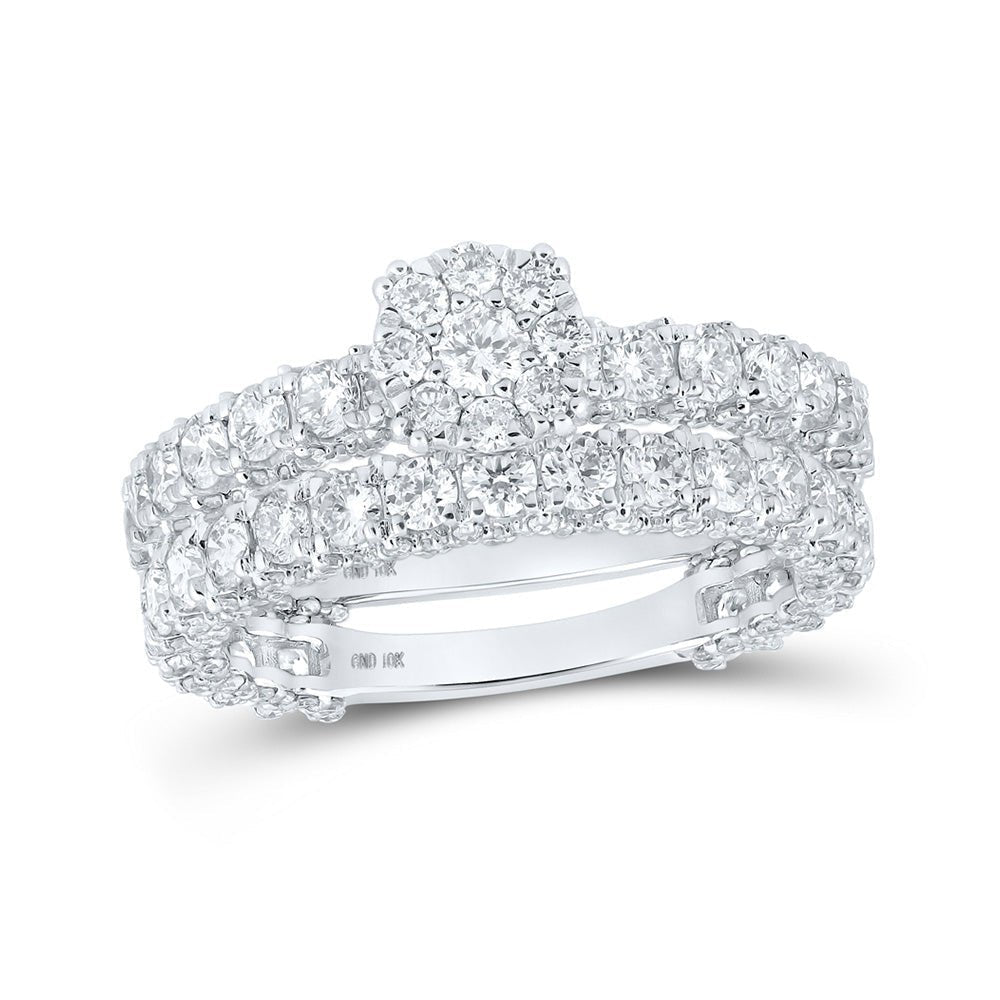 Sparkling Love: 10kt White Gold Round Diamond Cluster Bridal Wedding Ring Band Set - Splendid Jewellery
