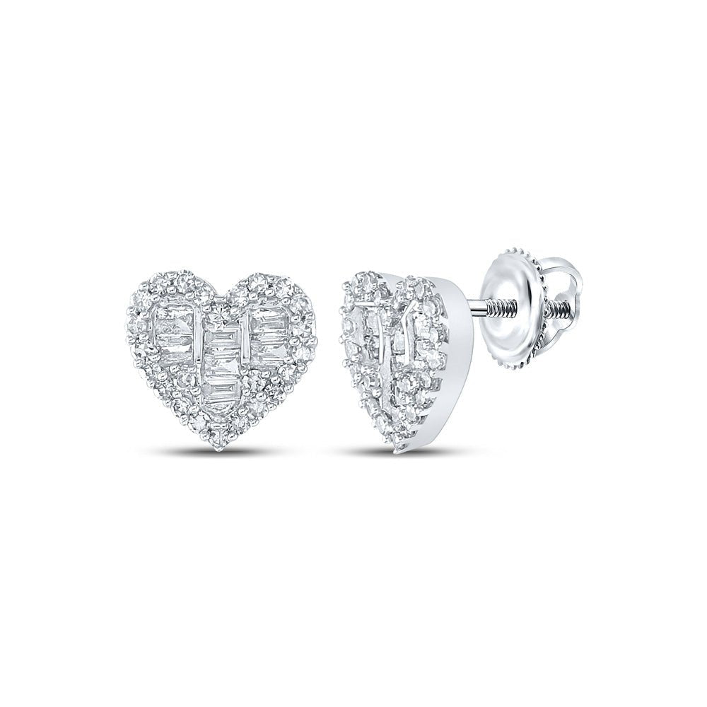 Sparkling Love: 14kt White Gold Baguette Diamond Heart Earrings - Splendid Jewellery