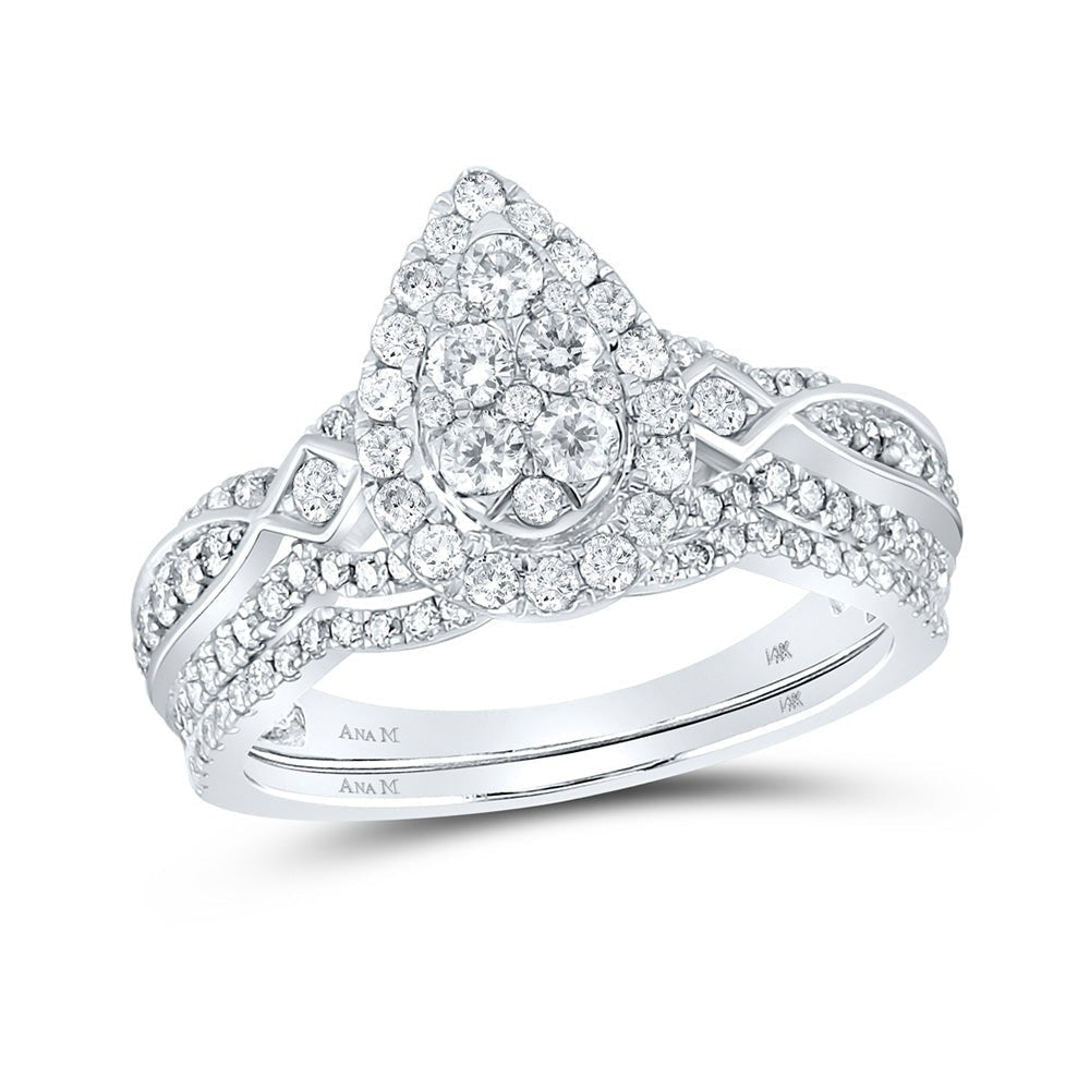 Sparkling Love: 14kt White Gold Diamond Cluster Bridal Wedding Ring Band Set - Splendid Jewellery