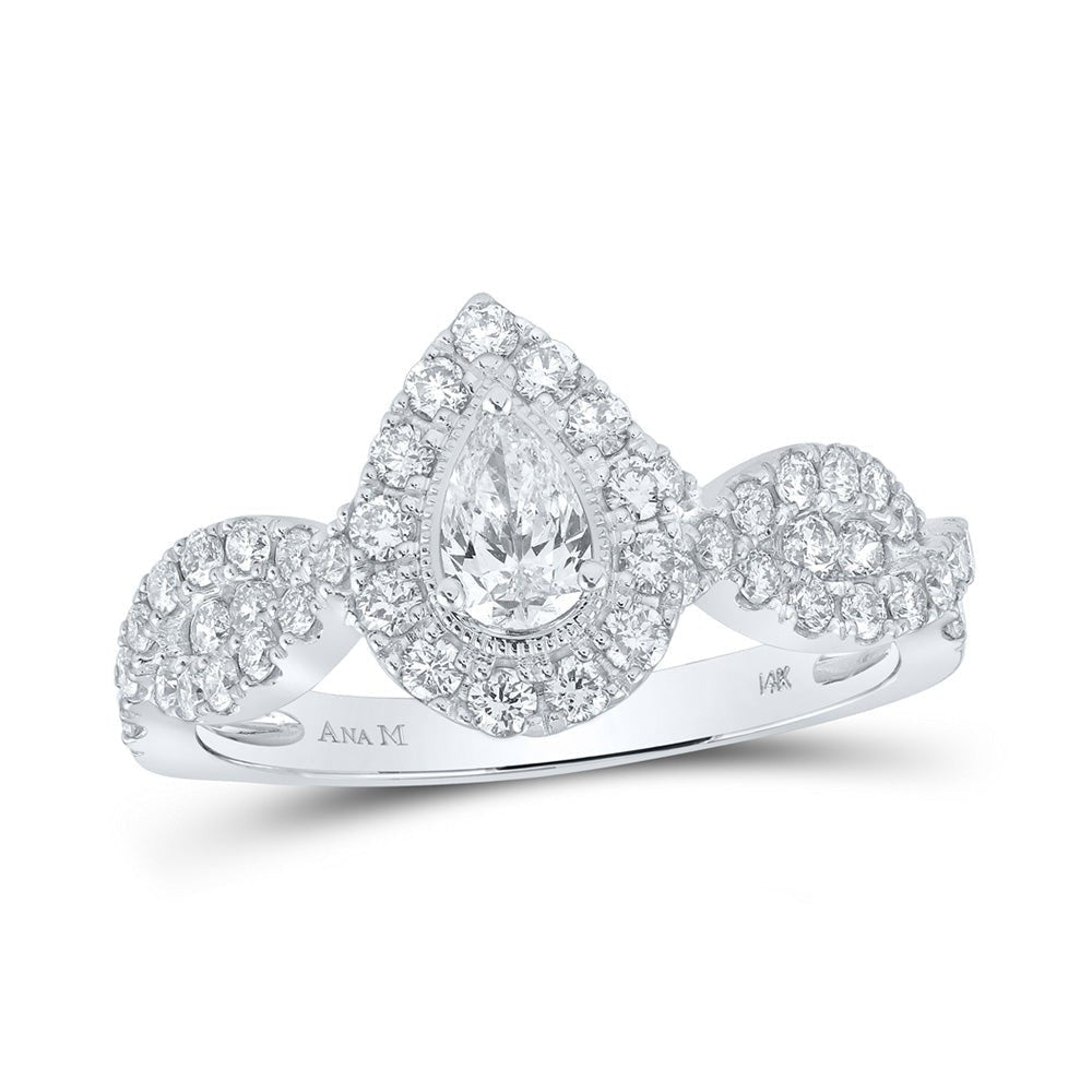 Sparkling Love: 14kt White Gold Pear Diamond Halo Bridal Wedding Engagement Ring 1 Cttw - Splendid Jewellery