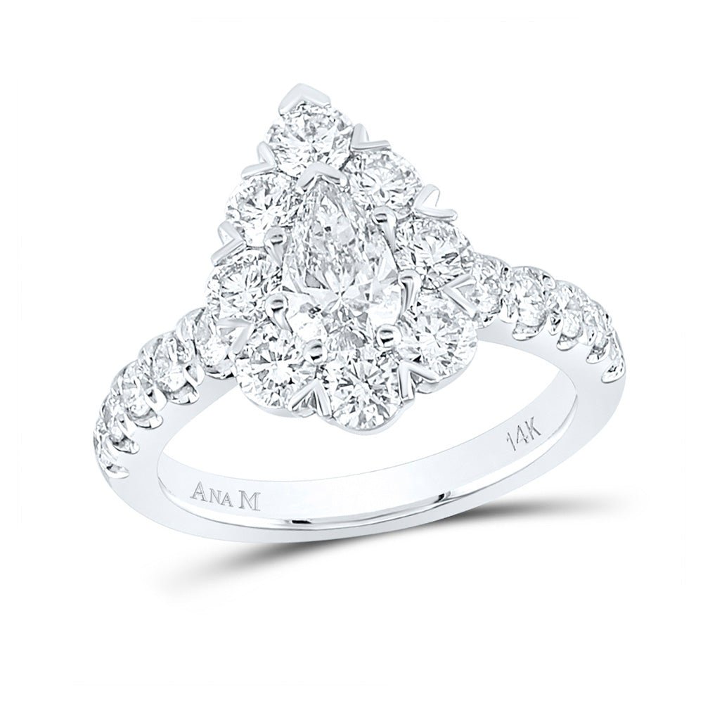 Sparkling Love: 14kt White Gold Pear Diamond Halo Bridal Wedding Engagement Ring 2 - 3/8 Cttw - Splendid Jewellery