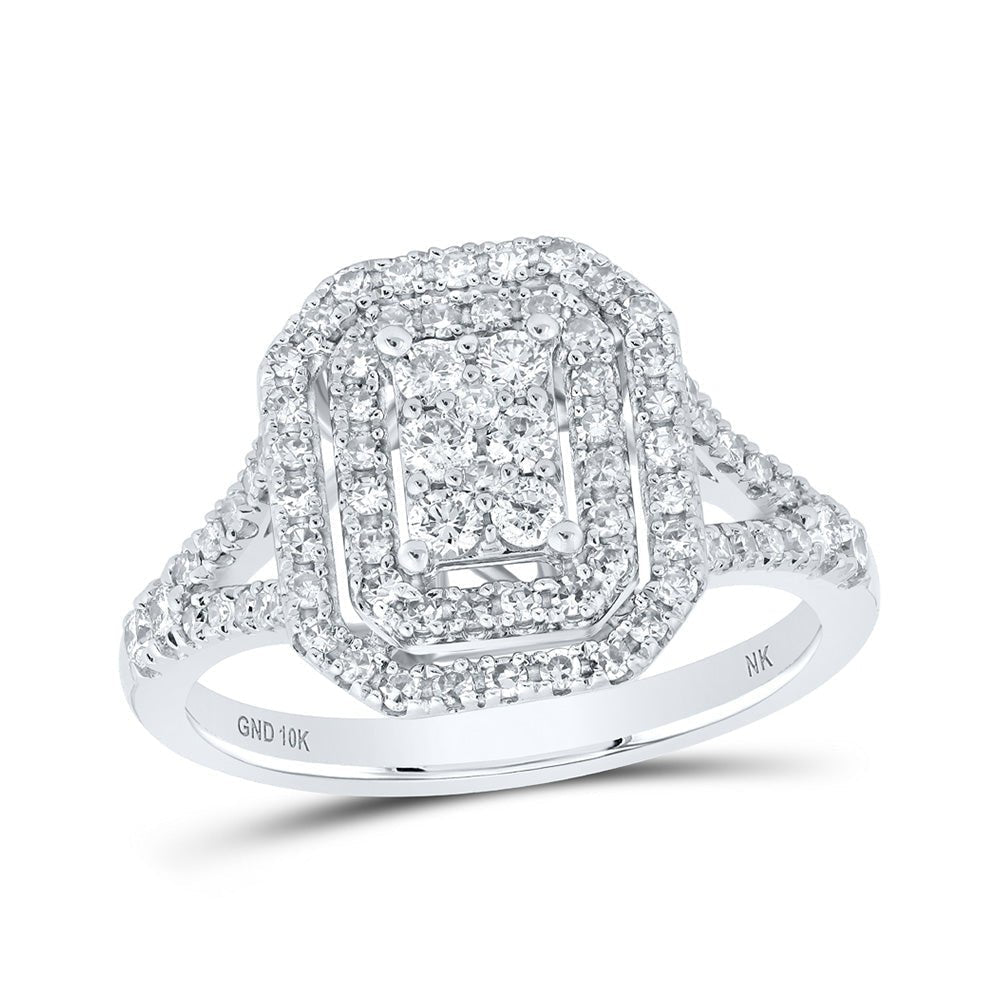 Sparkling Love Affair | 10kt White Gold Round Diamond Cluster Bridal Wedding Engagement Ring 3/4 Cttw | Splendid Jewellery - Splendid Jewellery