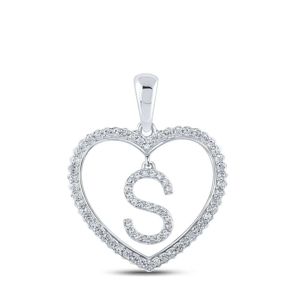 Sparkling Love Initial Pendant - 10kt White Gold Heart - Shaped Diamond "S" Letter Necklace - Splendid Jewellery
