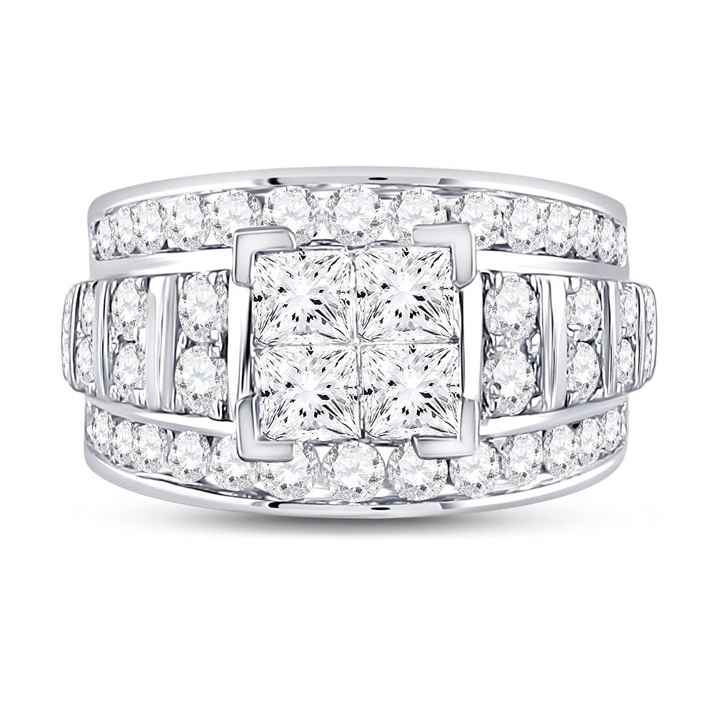 Sparkling Princess Diamond Cluster Bridal Wedding Engagement Ring - Splendid Jewellery
