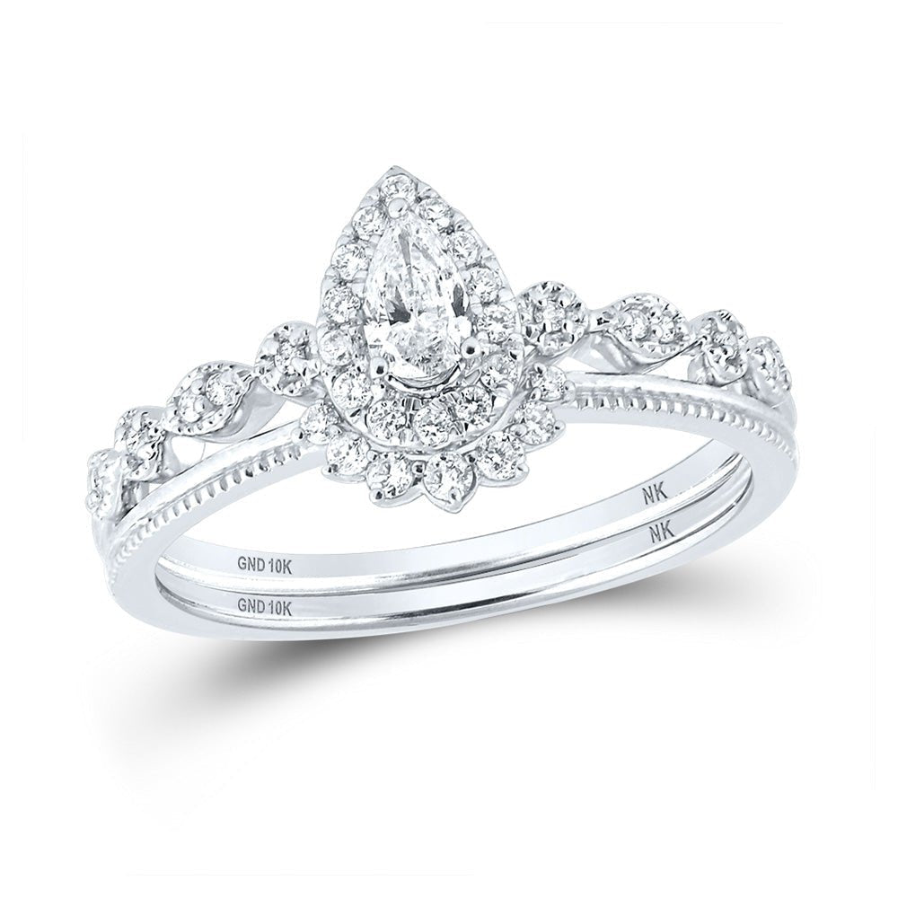 Sparkling Splendor 10kt White Gold Pear Diamond Halo Bridal Wedding Ring Band Set 3/8 Cttw - Splendid Jewellery