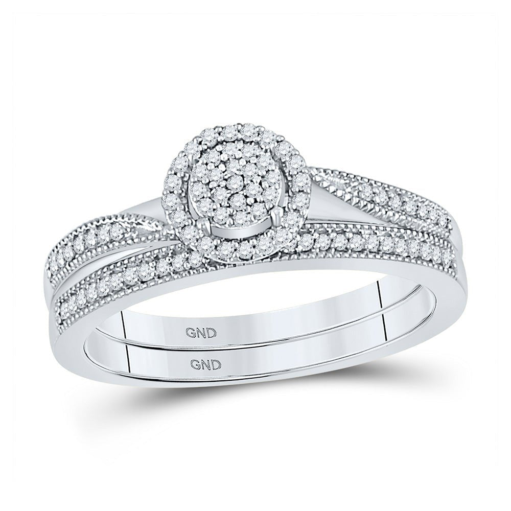 Sparkling Splendor: 10kt White Gold Round Diamond Bridal Wedding Ring Band Set 1/5 Cttw - Splendid Jewellery