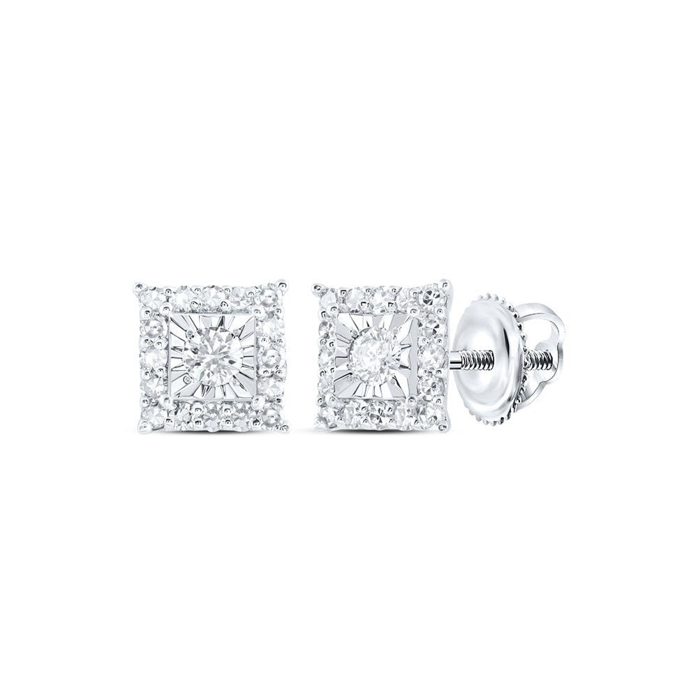 Sparkling Square Diamond Earrings in 10kt White Gold - Splendid Jewellery