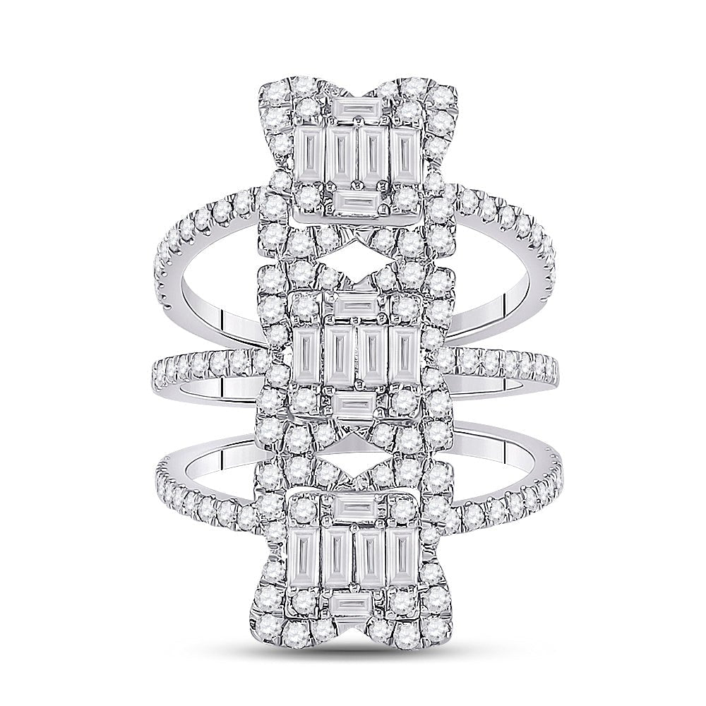 Spiral Brilliance: 14kt White Gold Womens Baguette Diamond Fashion Ring - Splendid Jewellery