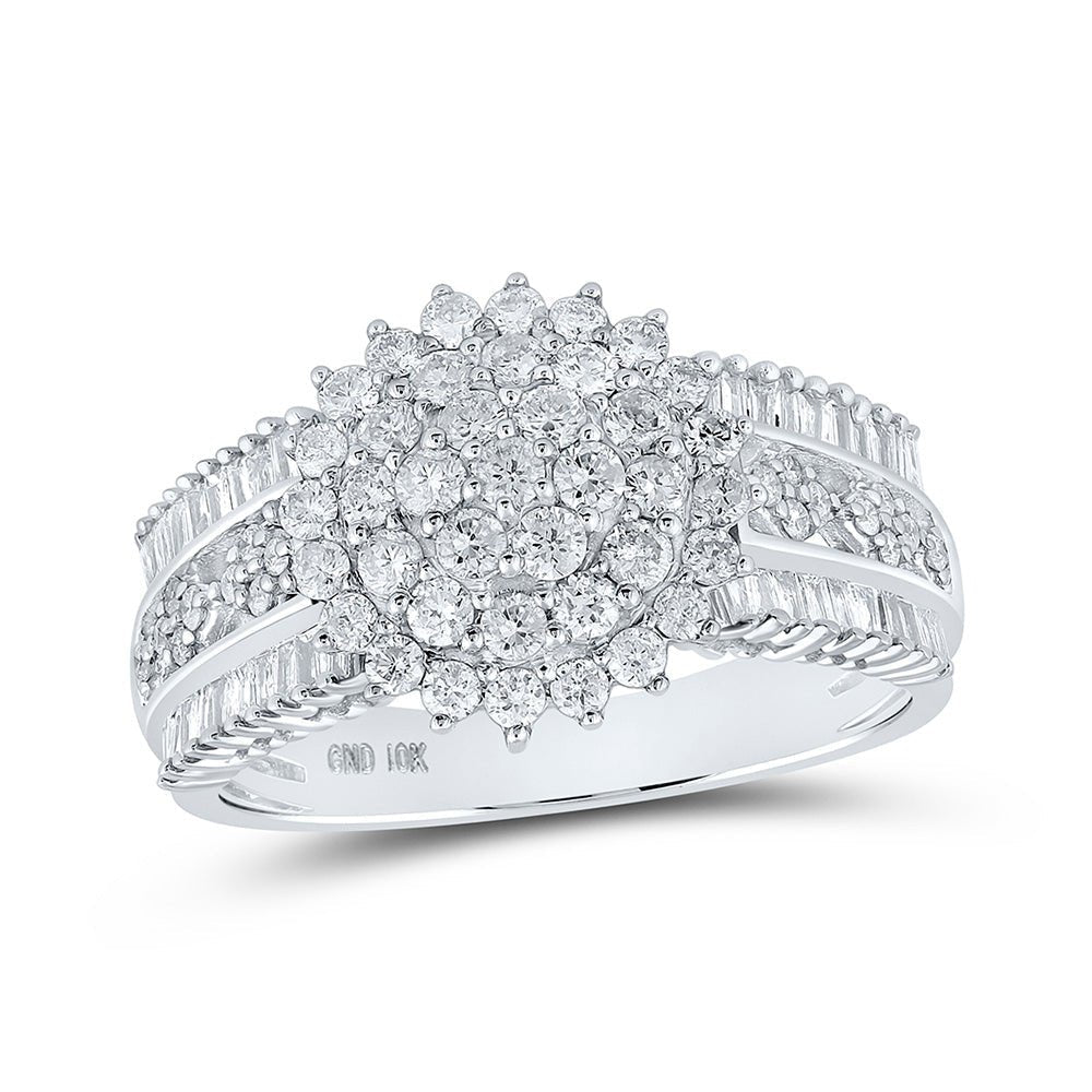 Splendid Brilliance: 10kt White Gold Womens Round Diamond Cluster Ring 1 Cttw - Splendid Jewellery