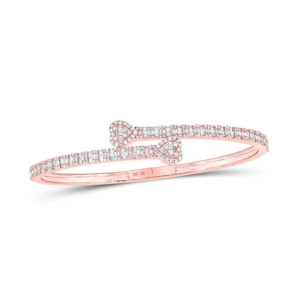 Splendid Jewellery 10kt Rose Gold Baguette Diamond Heart Cuff Bangle Bracelet - Exquisite 1 - 1/2 Cttw Beauty - Splendid Jewellery