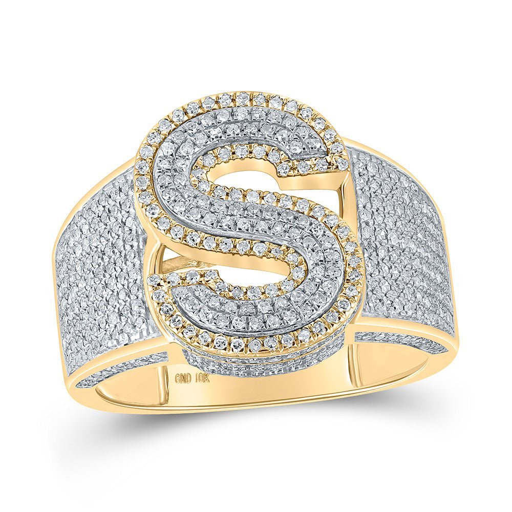 Splendid Jewellery 10kt Two - tone Gold Mens Round Diamond S Initial Letter Ring 1 Cttw - Splendid Jewellery