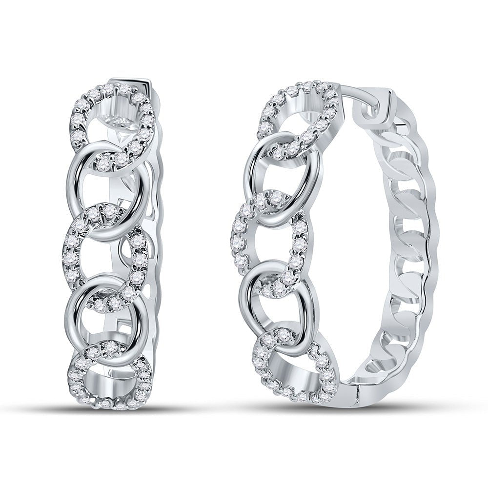 Splendid Jewellery 10kt White Gold Diamond Cuban Curb Link Hoop Earrings - Splendid Jewellery