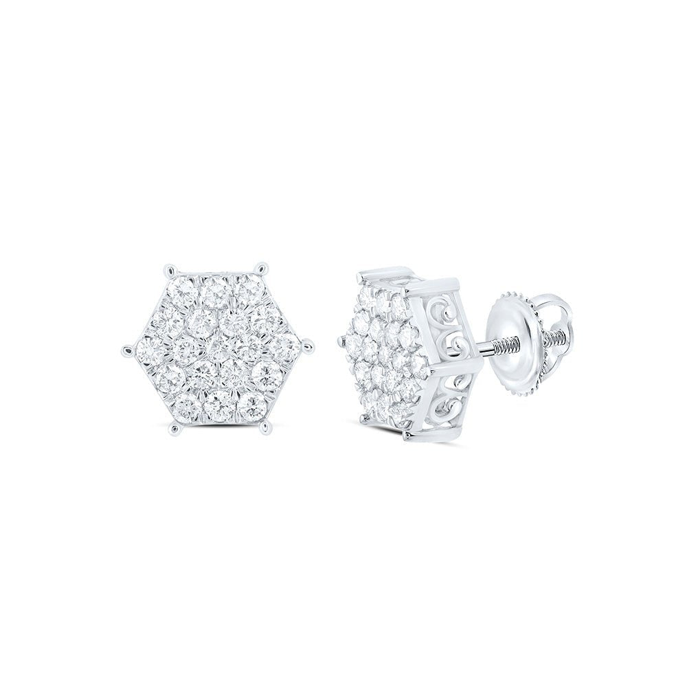 Splendid Jewellery 10kt White Gold Hexagon Cluster Diamond Earrings - Splendid Jewellery