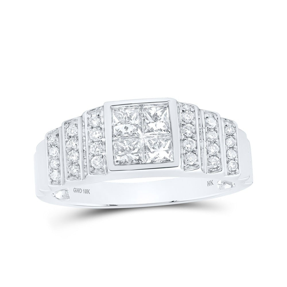 Splendid Jewellery 10kt White Gold Mens Princess Diamond Band Ring - A Dazzling Statement of Masculine Elegance and Style - Splendid Jewellery