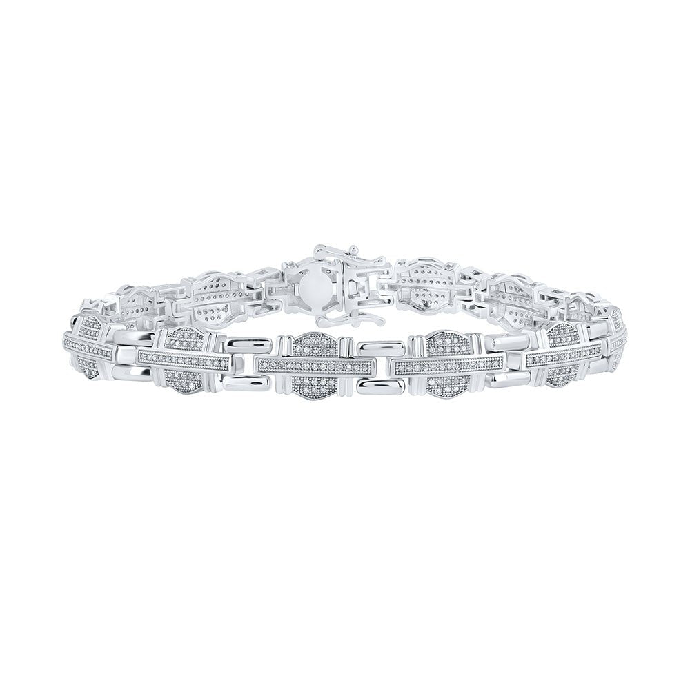 Splendid Jewellery 10kt White Gold Round Diamond Link Bracelet - 1 Cttw for Men - Splendid Jewellery