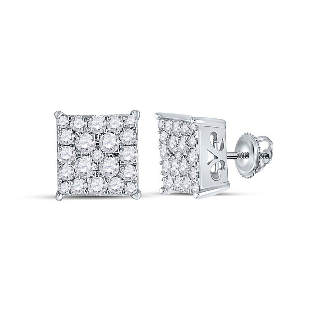 Splendid Jewellery 10kt White Gold Square Diamond Cluster Earrings - Splendid Jewellery