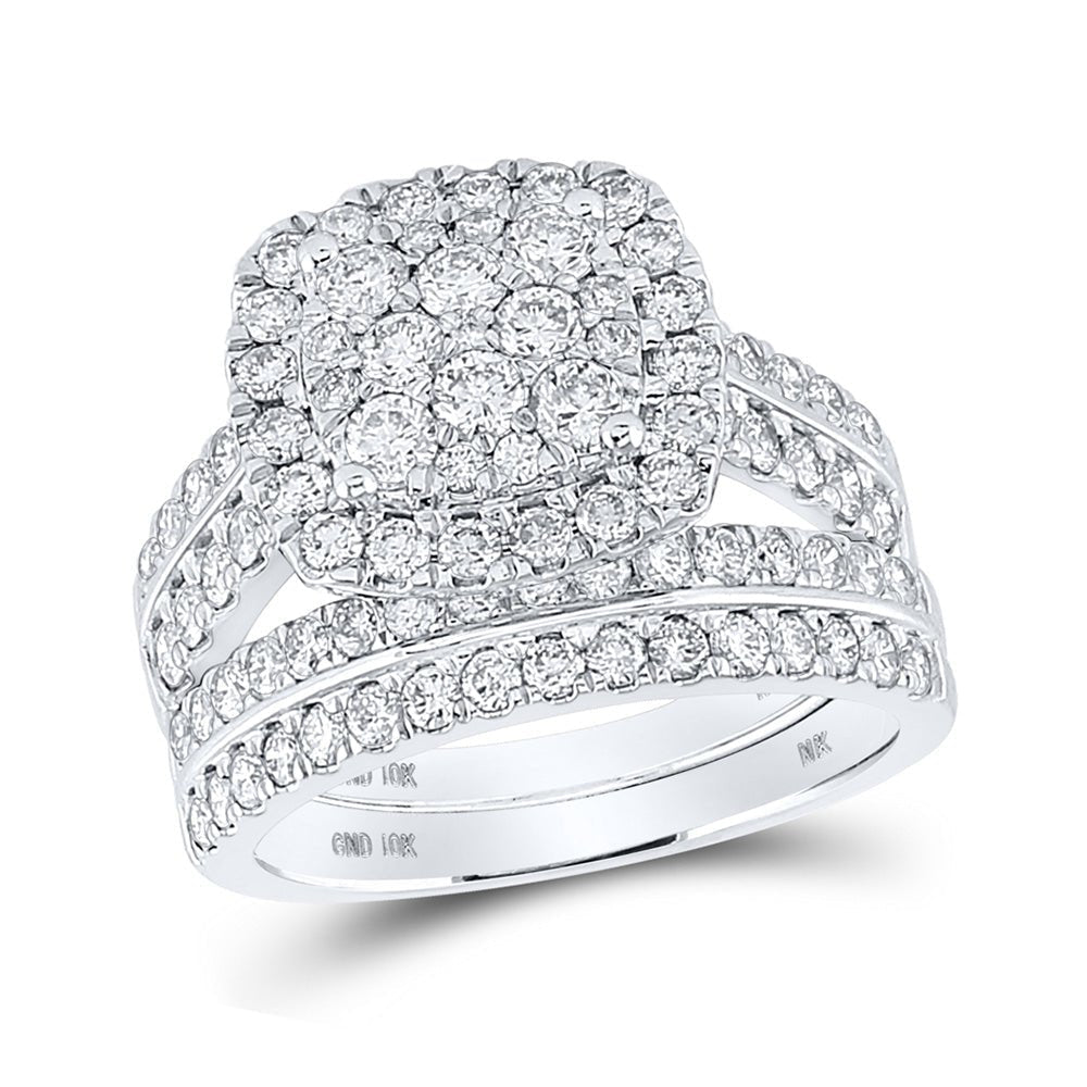 Splendid Jewellery 10kt White Gold Square Halo Diamond Bridal Wedding Ring Set - Splendid Jewellery