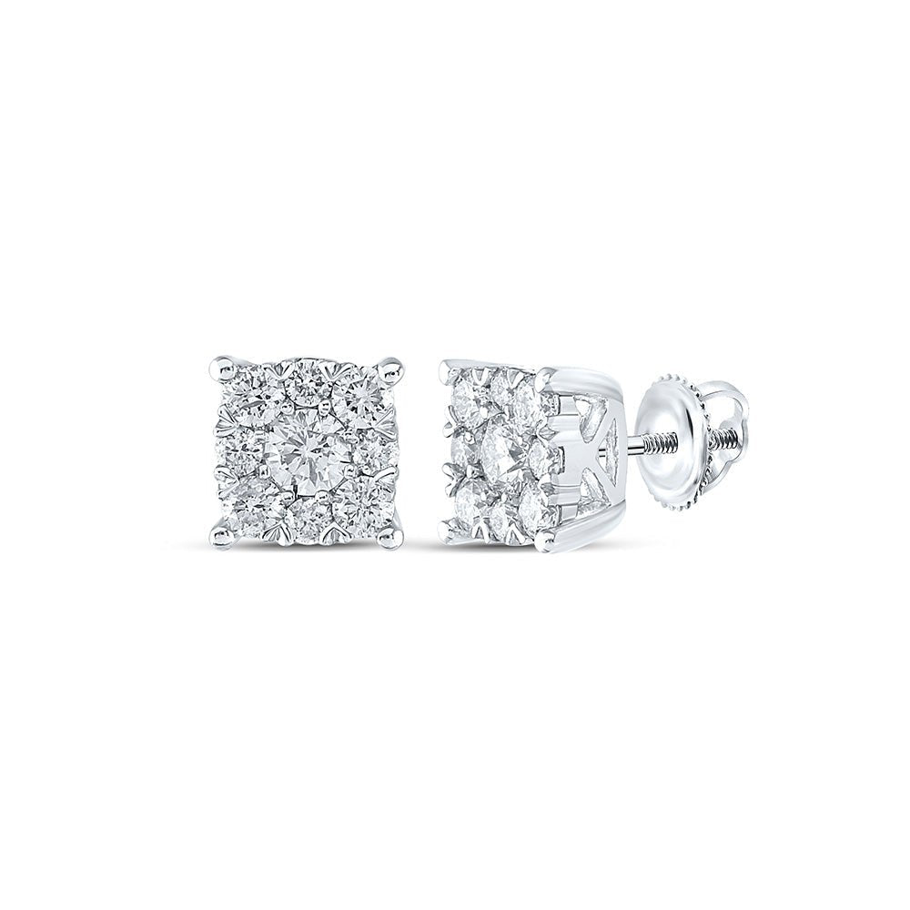 Splendid Jewellery 10kt White Gold Womens Round Diamond Cluster Earrings 7/8 Cttw - Exquisite Brilliance - Splendid Jewellery