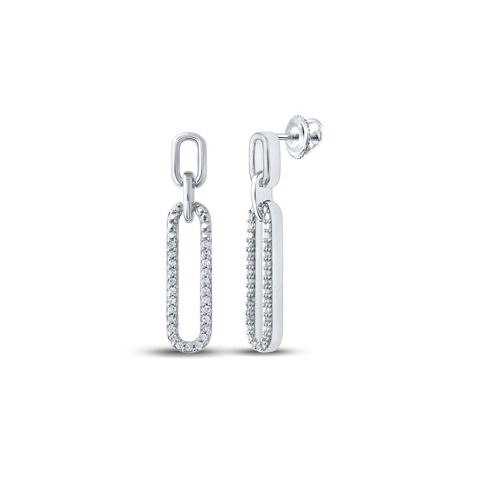 Splendid Jewellery 10kt White Gold Womens Round Diamond Oblong Dangle Earrings 1/5 Cttw - A Radiant Affair - Splendid Jewellery