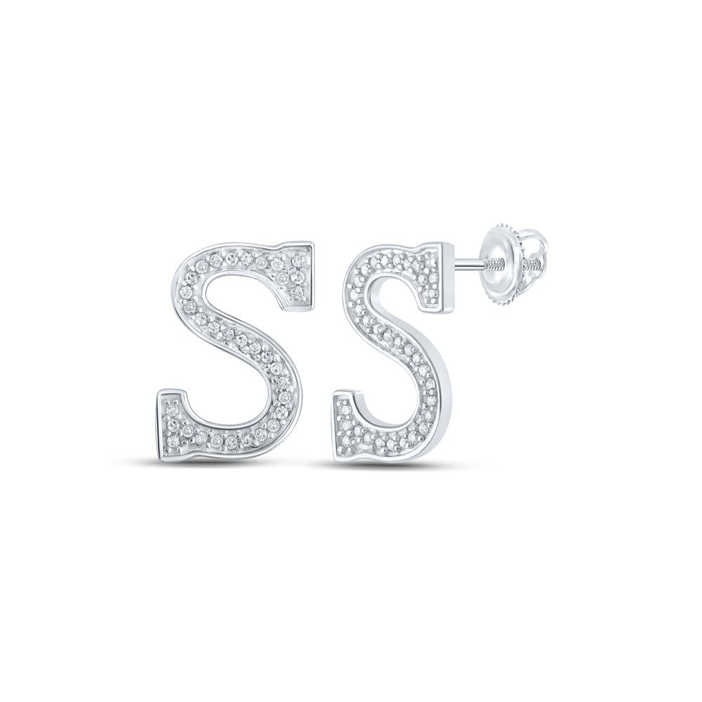 Splendid Jewellery 10kt White Gold Women's Round Diamond S Initial Letter Earrings 1/8 Cttw: Personalized Elegance at Its Finest - Splendid Jewellery