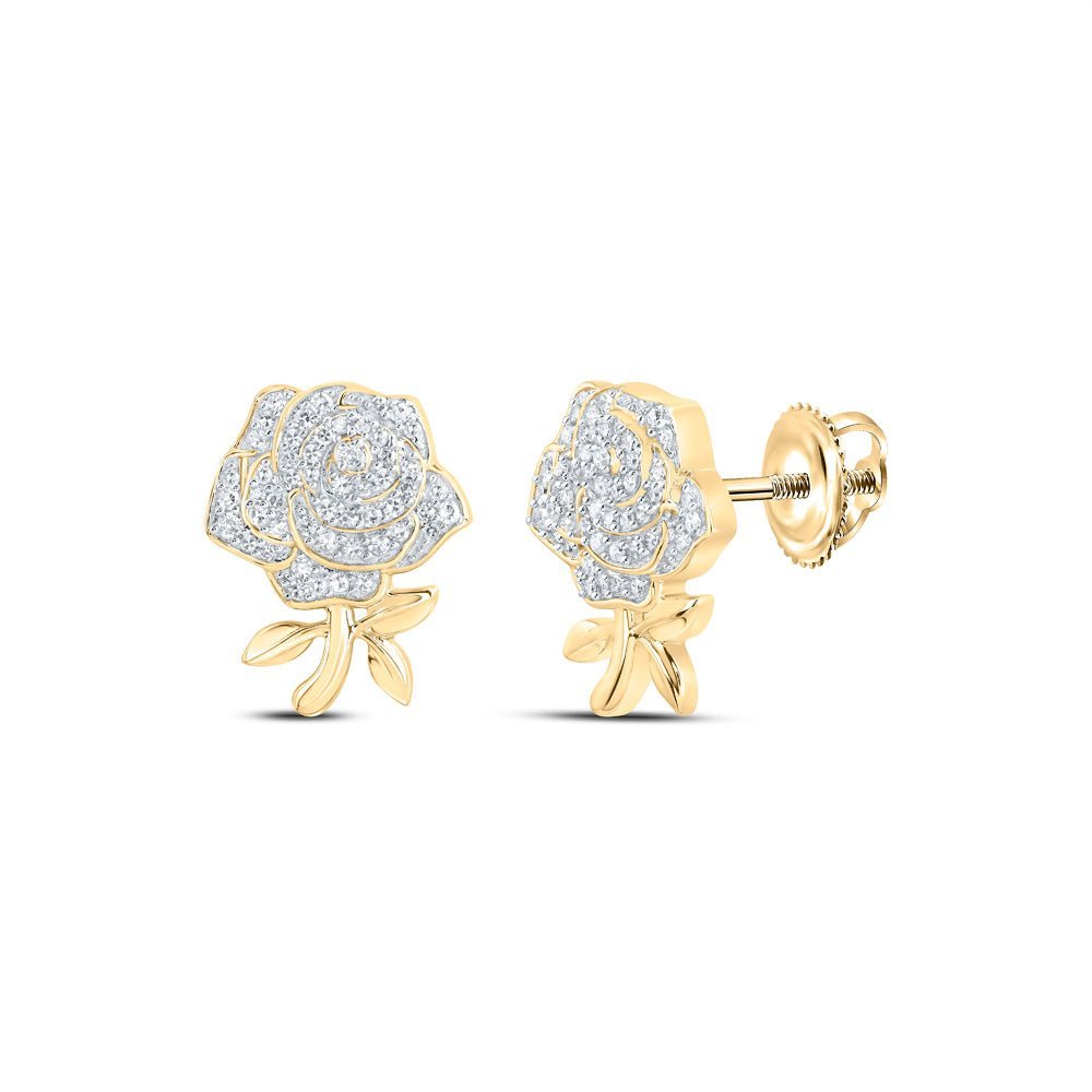 Splendid Jewellery 10kt Yellow Gold Diamond Rose Flower Earrings - Splendid Jewellery