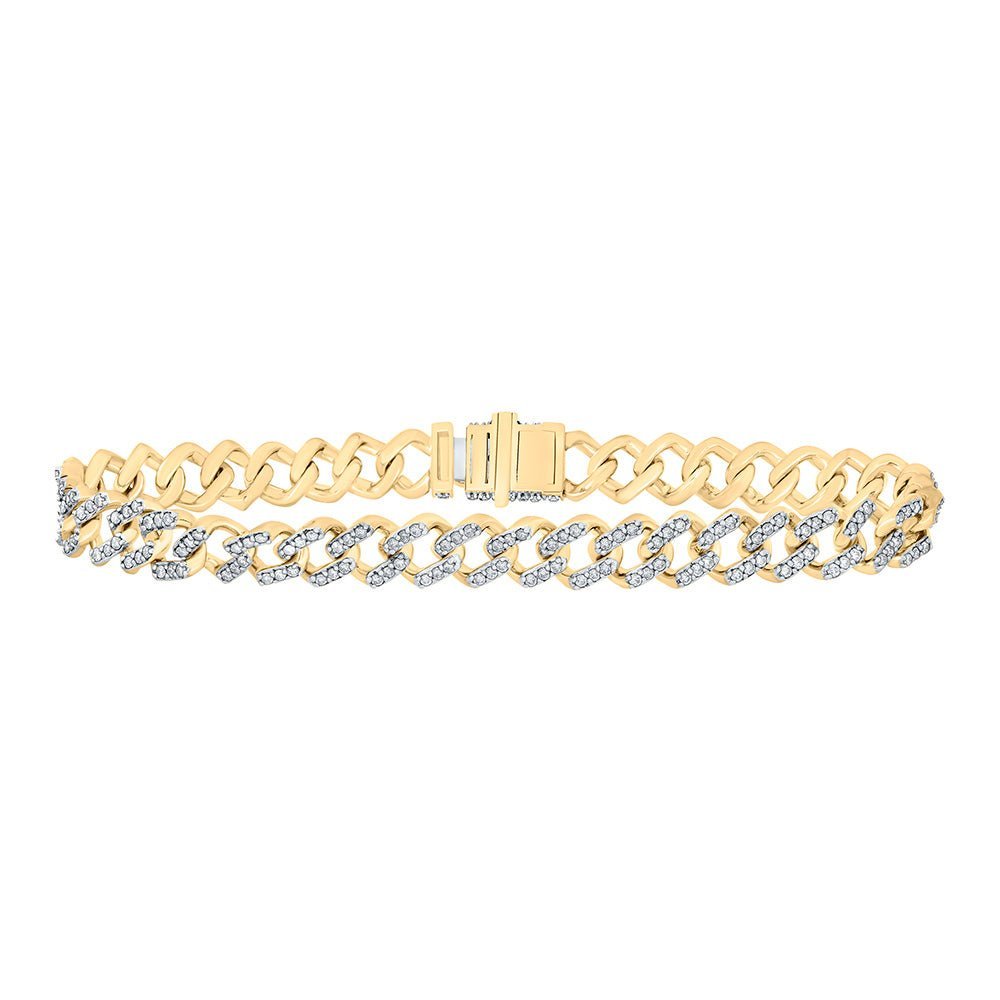 Splendid Jewellery 10kt Yellow Gold Men's Round Diamond Curb Link Bracelet - 3 Cttw: A Dazzling Masterpiece for the Modern Man - Splendid Jewellery