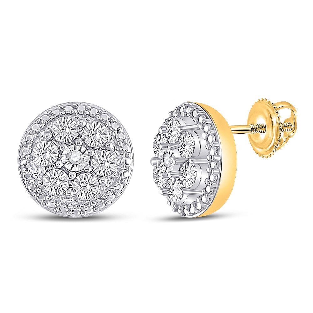 Splendid Jewellery 10kt Yellow Gold Womens Round Diamond Illusion Cluster Earrings - Mesmerizing Brilliance - Splendid Jewellery