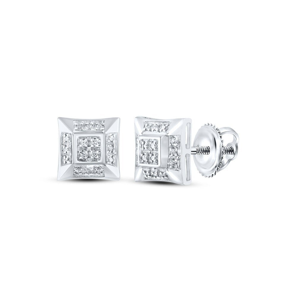 Splendid Jewellery Men's 10kt White Gold Square Diamond Earrings - 1/10 Cttw, G - H Color, I3 Clarity - Splendid Jewellery