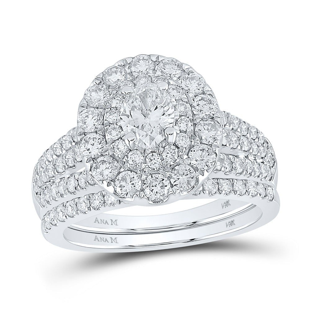 Splendid Jewellery's Dazzling 2 Carat Oval Diamond Halo Bridal Wedding Ring Band Set - Splendid Jewellery