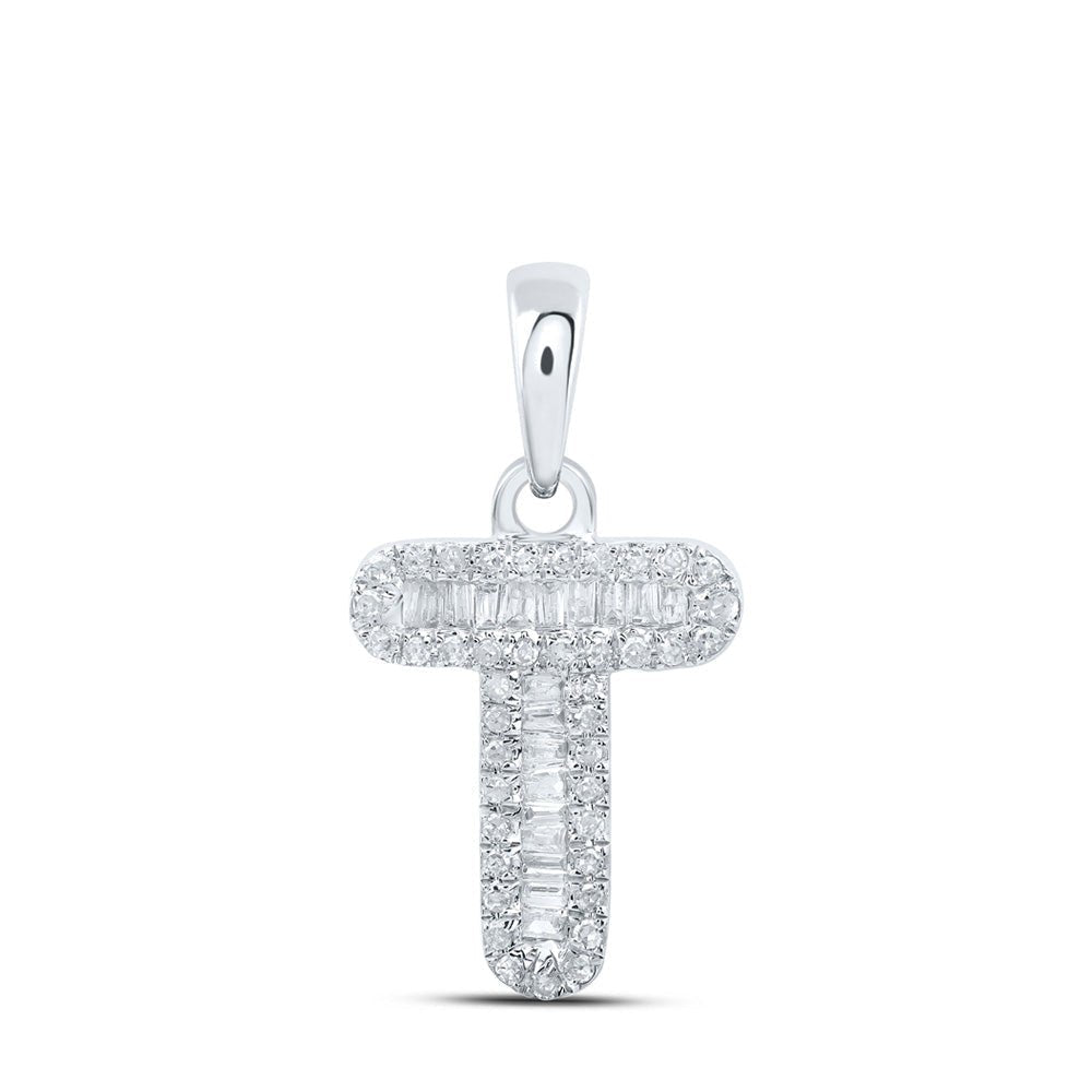Splendid Jewellery's Elegant 10kt White Gold Baguette Diamond T Initial Pendant - Splendid Jewellery