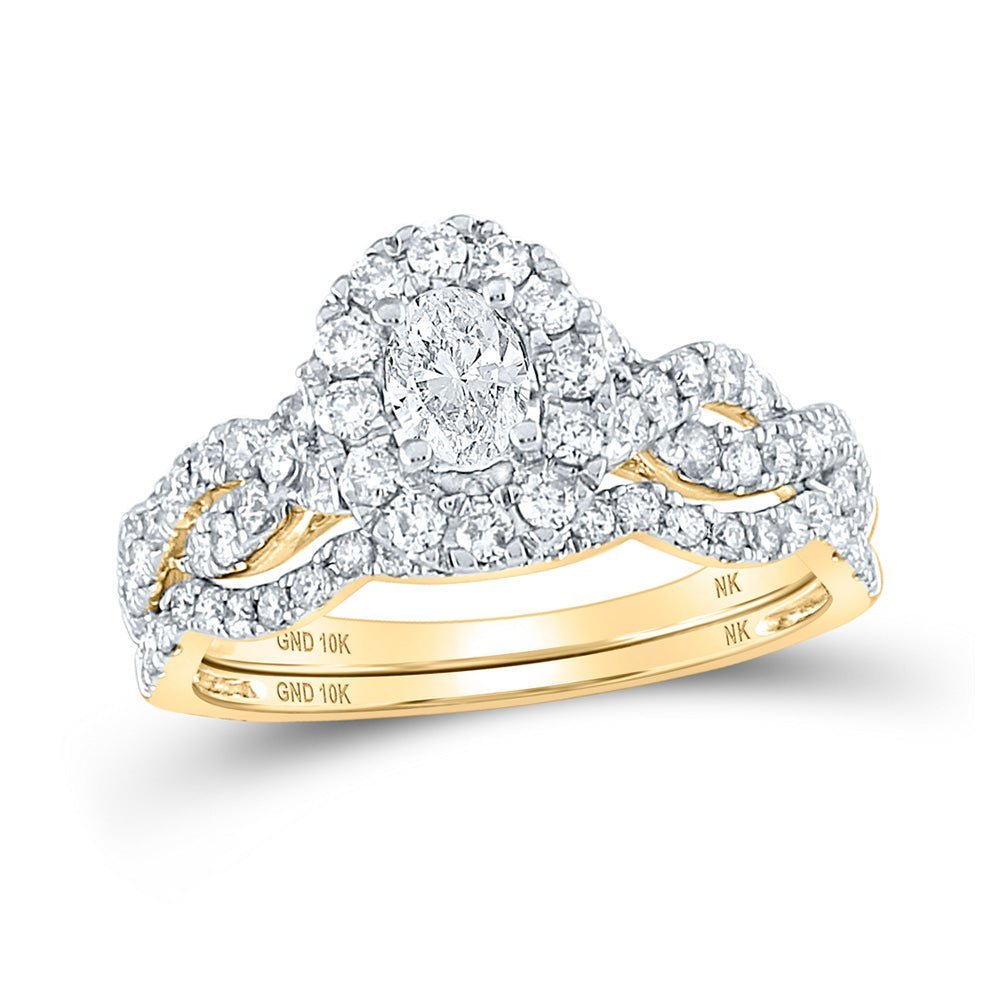 Splendid Jewellery's Mesmerizing Oval Diamond Halo Bridal Wedding Ring Band Set - Splendid Jewellery