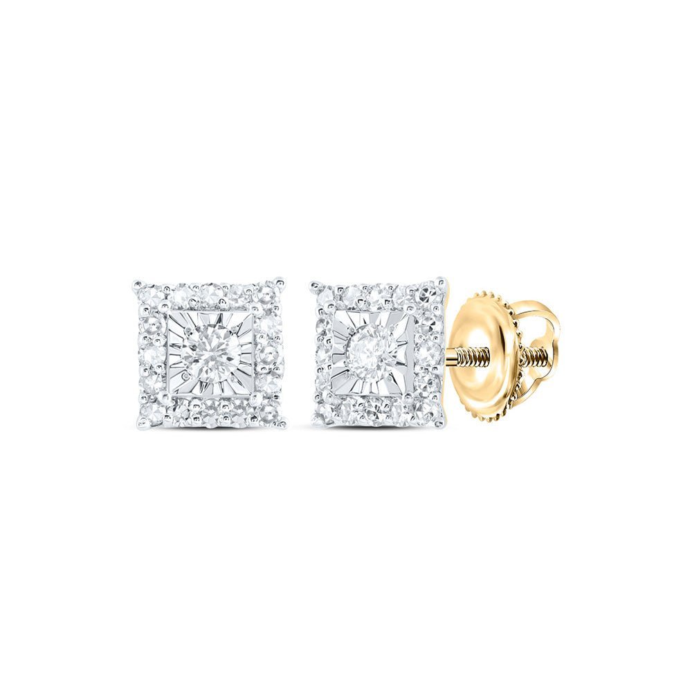 Splendid Jewellery's Radiant 10kt Yellow Gold Women's Round Diamond Square Earrings - Splendid Jewellery