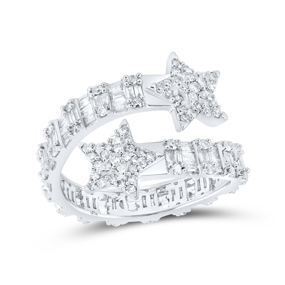 Stellar Brilliance | 10kt White Gold Womens Round Diamond Star Cuff Band Ring 1 Cttw - Splendid Jewellery