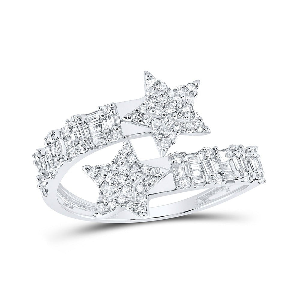 Stellar Brilliance: 10kt White Gold Womens Round Diamond Star Cuff Band Ring 5/8 Cttw - Splendid Jewellery