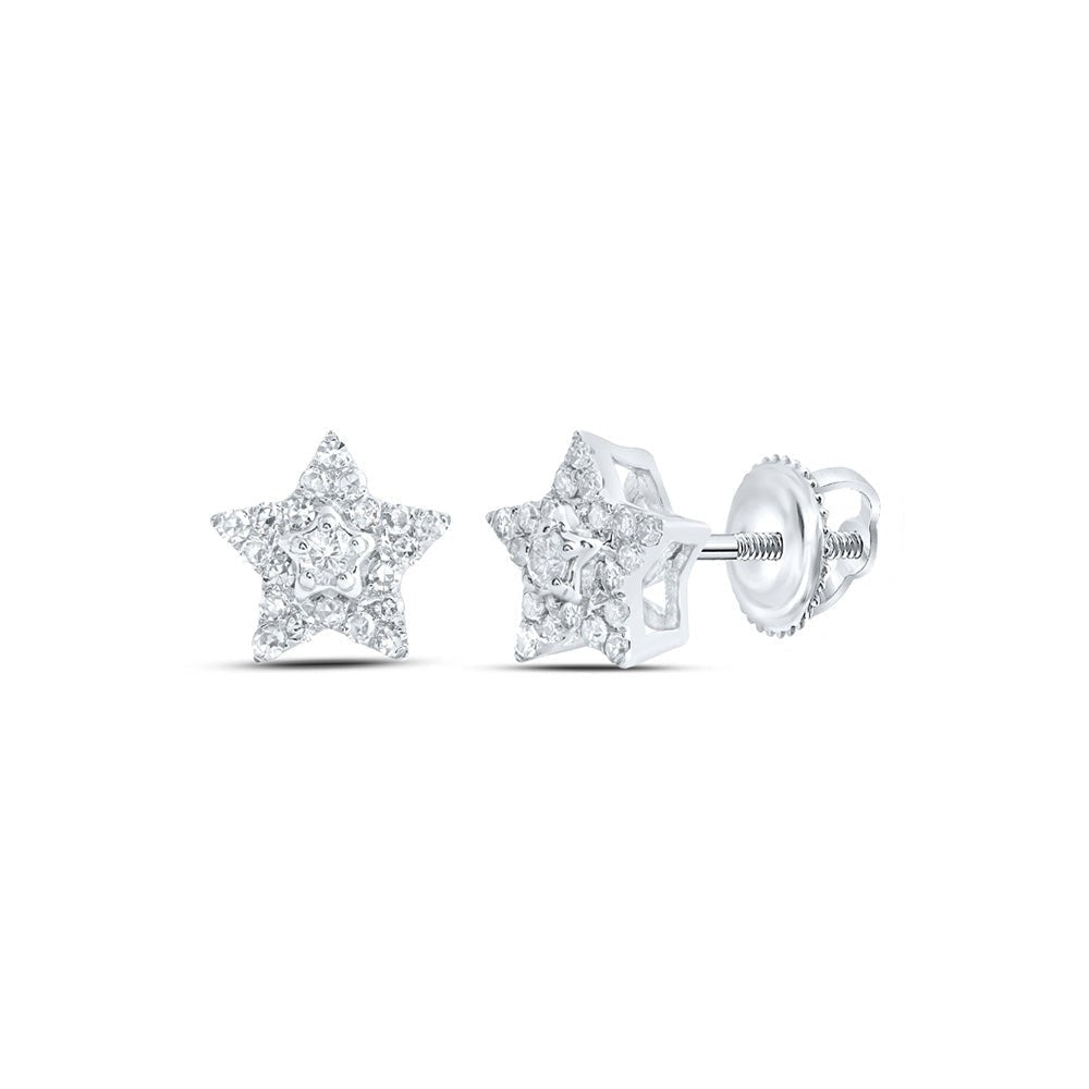 Stellar Sparkle: 10kt White Gold Womens Round Diamond Star Earrings 1/5 Cttw - Splendid Jewellery