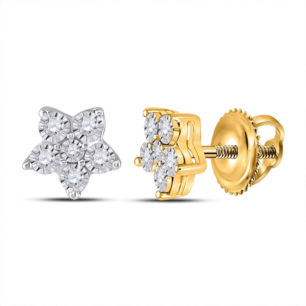 Stellar Sparkle: 10kt Yellow Gold Womens Round Diamond Star Earrings 1/8 Cttw - Splendid Jewellery