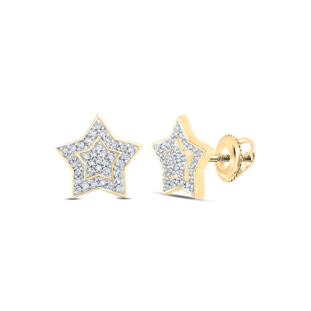 Stellar Splendor: 10kt Yellow Gold Womens Round Diamond Star Earrings 1/5 Cttw - Splendid Jewellery