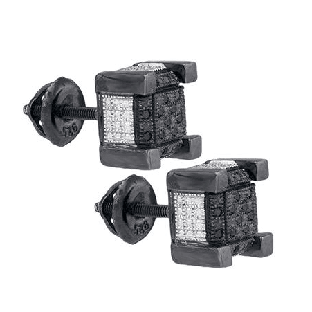 Sterling Silver Black Diamond 3D Cube Stud Earrings for Men - Splendid Jewellery