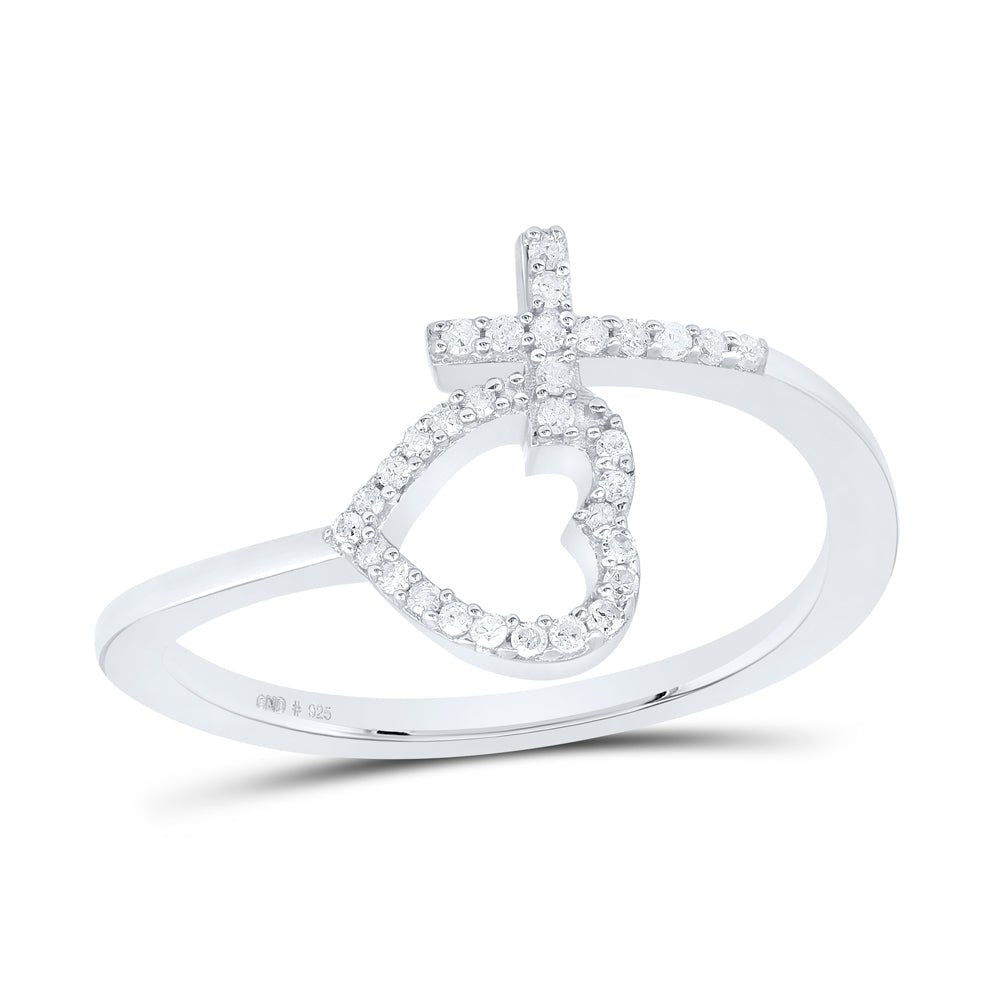 Sterling Silver Diamond Cross Heart Ring 1/10 Cttw - Splendid Jewellery