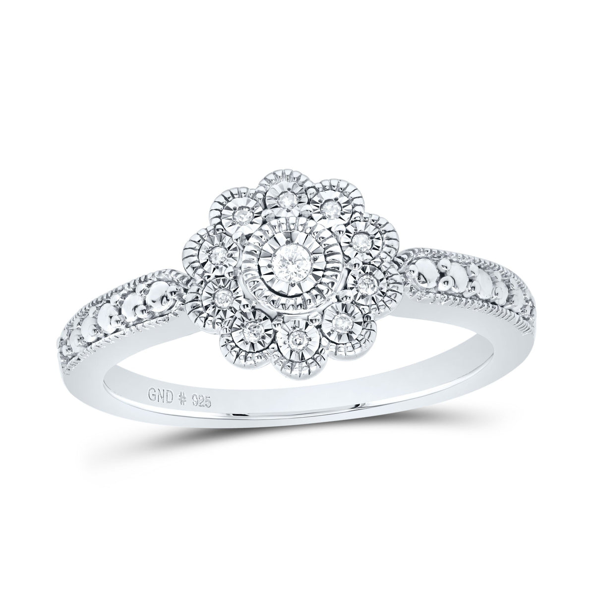 Sterling Silver Diamond Flower Ring 1/20 Cttw - Splendid Jewellery