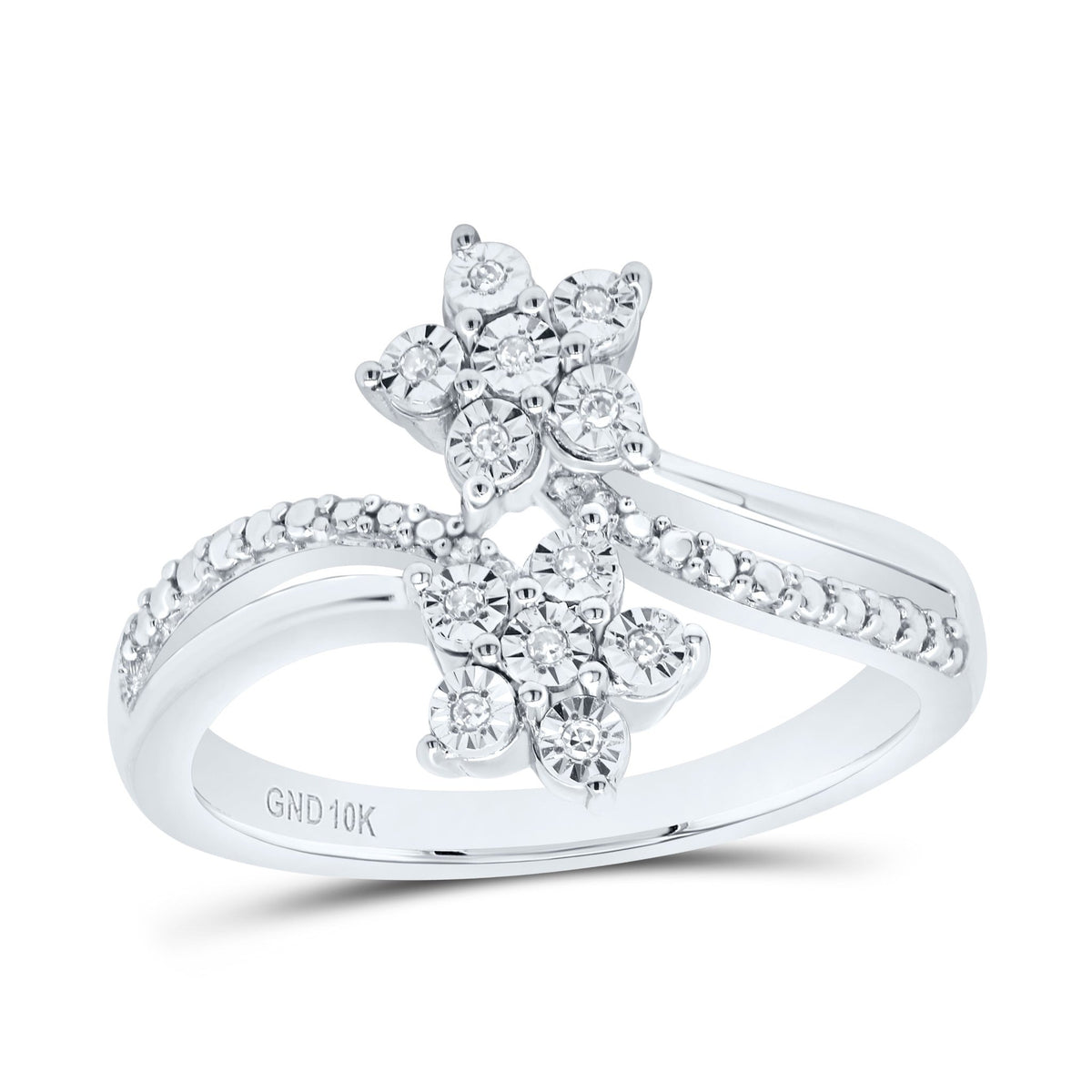 Sterling Silver Diamond Flower Ring 1/20 Cttw - Splendid Jewellery