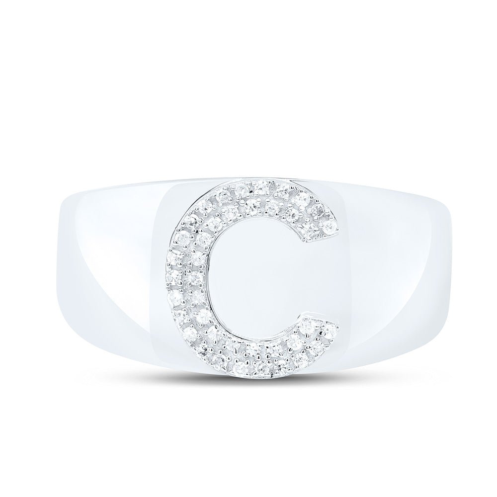 Sterling Silver Diamond Initial "C" Men's Ring 1/8 Cttw - Splendid Jewellery