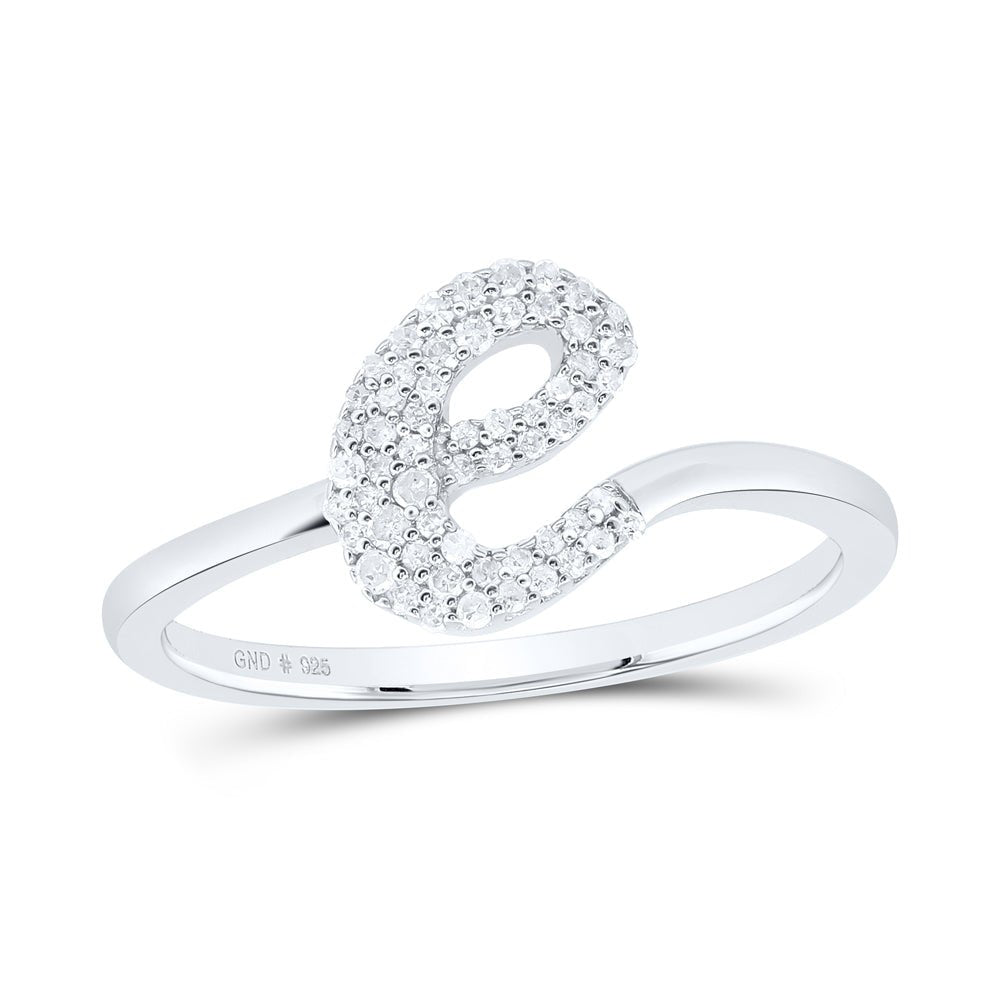 Sterling Silver Diamond Initial "E" Women's Ring 1/6 Cttw - Splendid Jewellery