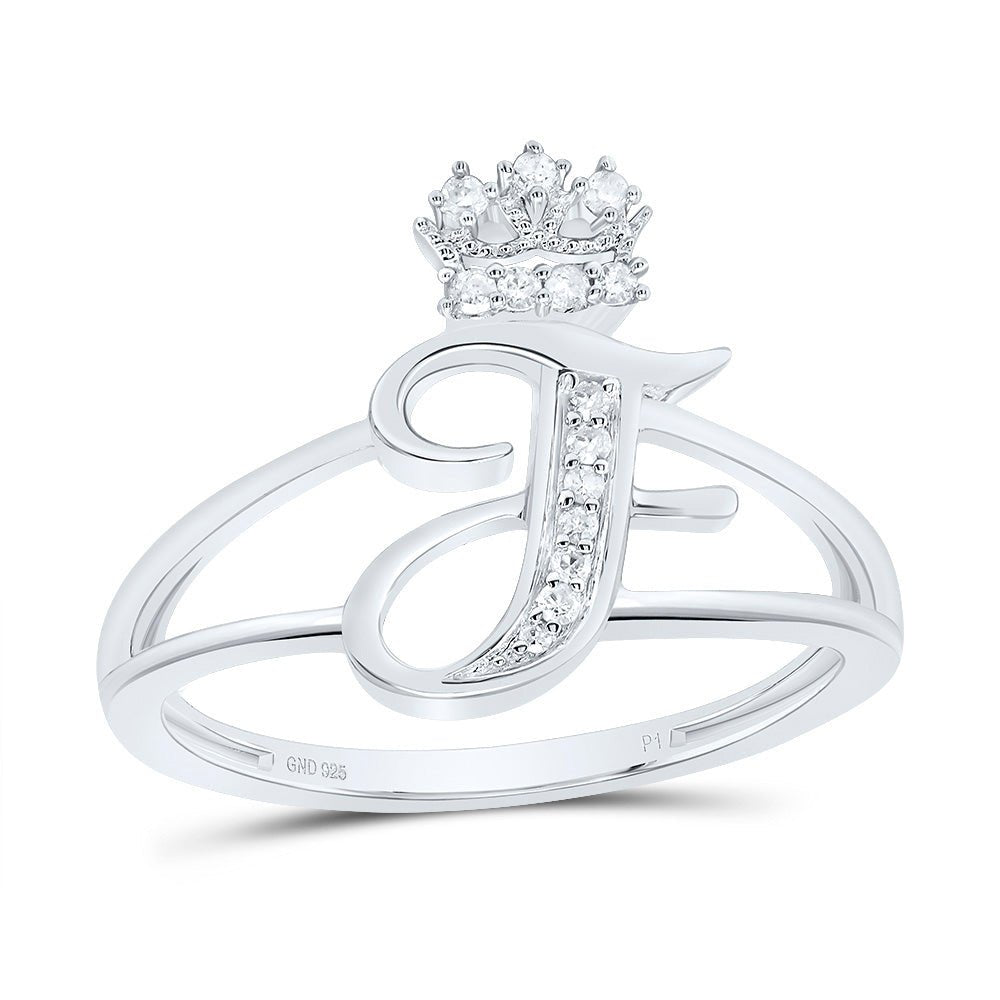 Sterling Silver Diamond Initial "F" Crown Women's Ring 1/12 Cttw - Splendid Jewellery